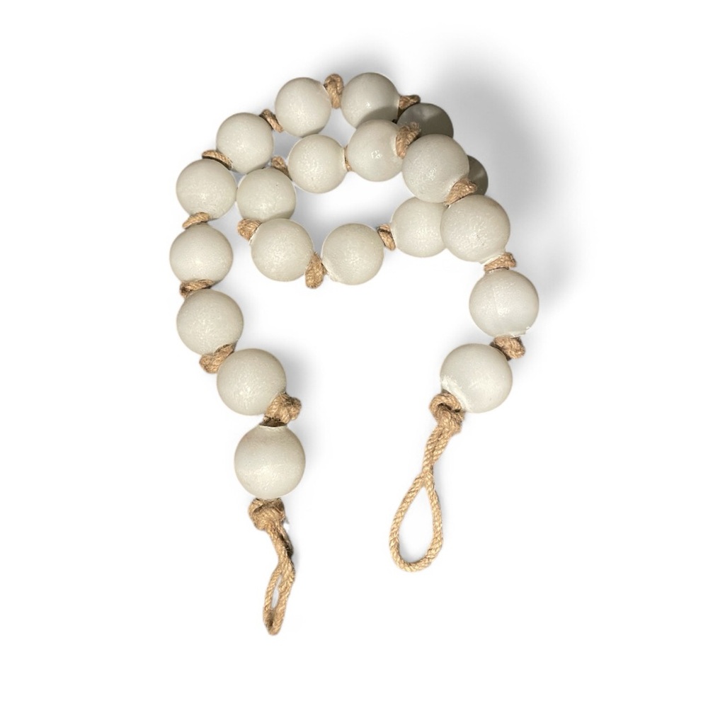 Frosted White Glass Bead Garland Jute Loops 46 Inches